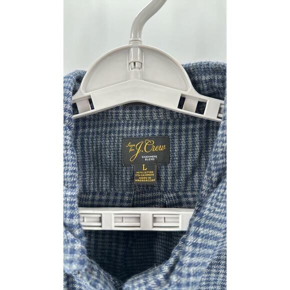 J.Crew Men's button down Cotton Cashmere Flannel Navy Gray Plaid Size L warm - Picture 3 of 7